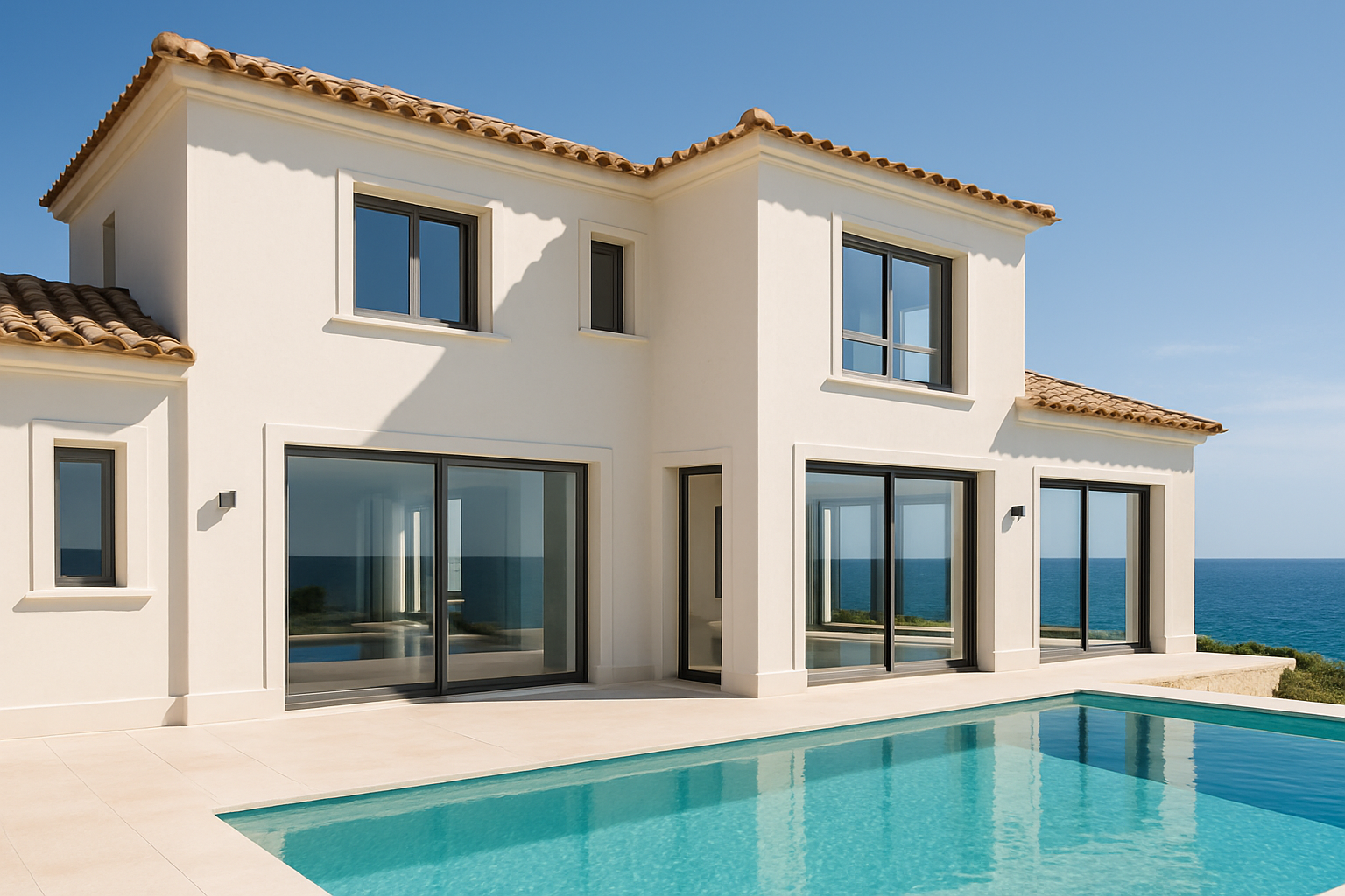 Lift & slide doors on a poolside villa